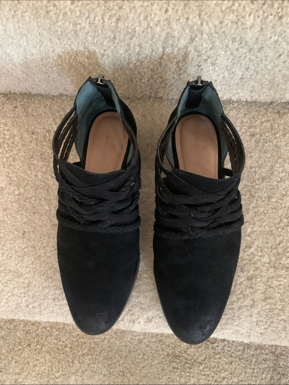 Caslon Black Suede Braided Strap Ankle Booties Size 6.5